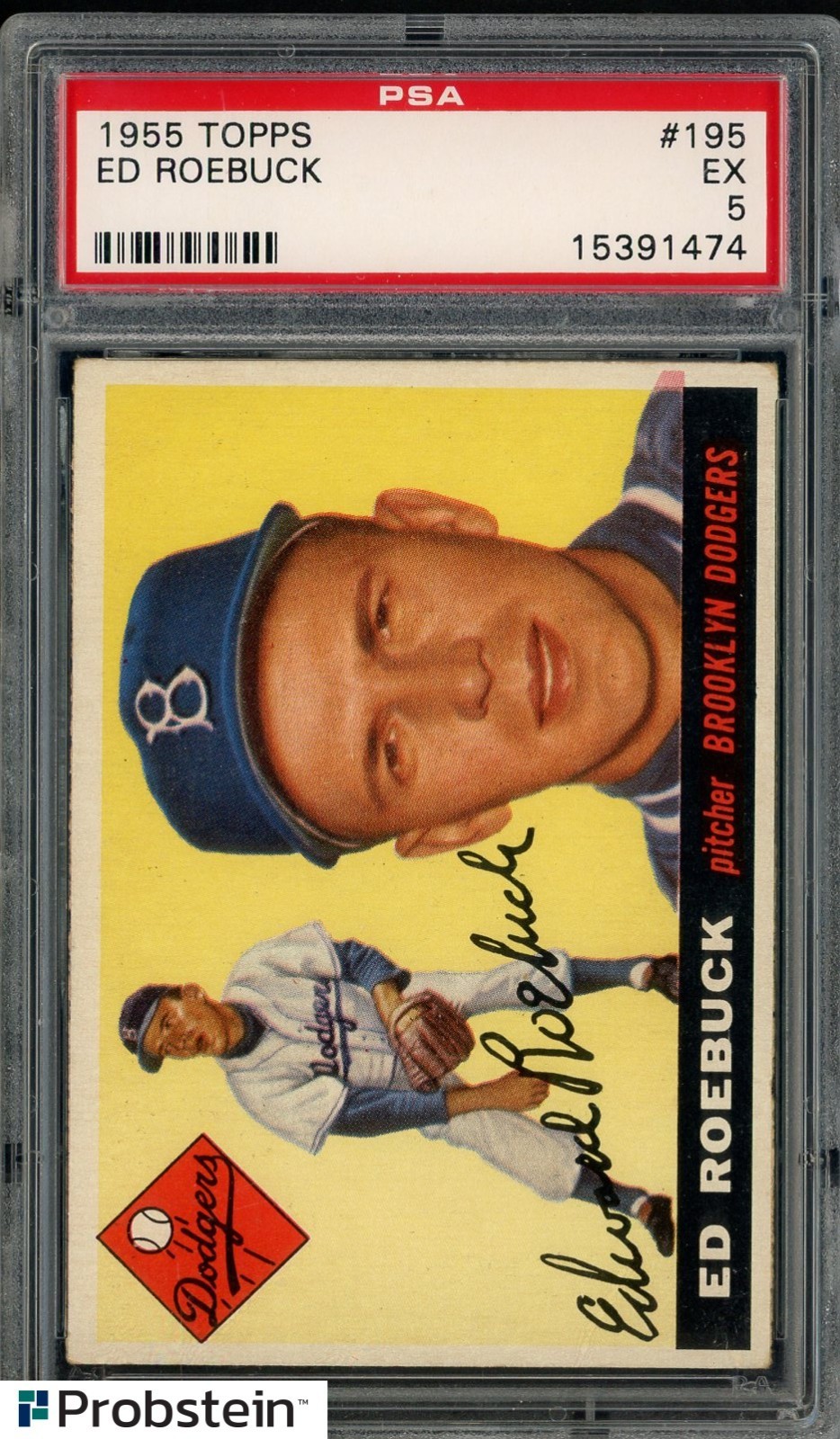 1955 Topps #195 Ed Roebuck Brooklyn Dodgers PSA 5 EX