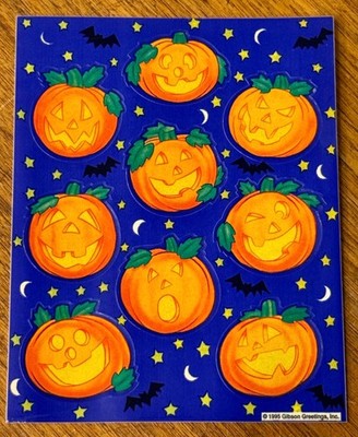 Vtg. 1995 Gibson Pumpkins/Jack-O-Lanterns W/ Different Faces Stickers ~ 1 Sheet