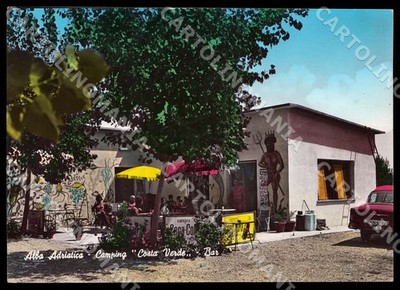 Teramo Alba Adriatica Camping Costa Verde Bar Car FG Photo Postcard GM1523