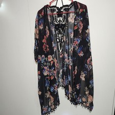 Mixit Floral Chiffon Dress Large Tassel Hem Twine Back Boho Party
