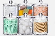 4 Pack Acrylic Qtip Holder Dispenser for Cotton Swabs, Balls, Pads, Floss Picks.