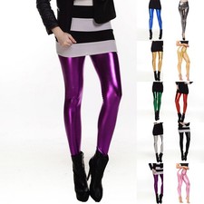 Womens Shiny Gold Patent Leather Slim Fit Leggings for Casual and Party Wear