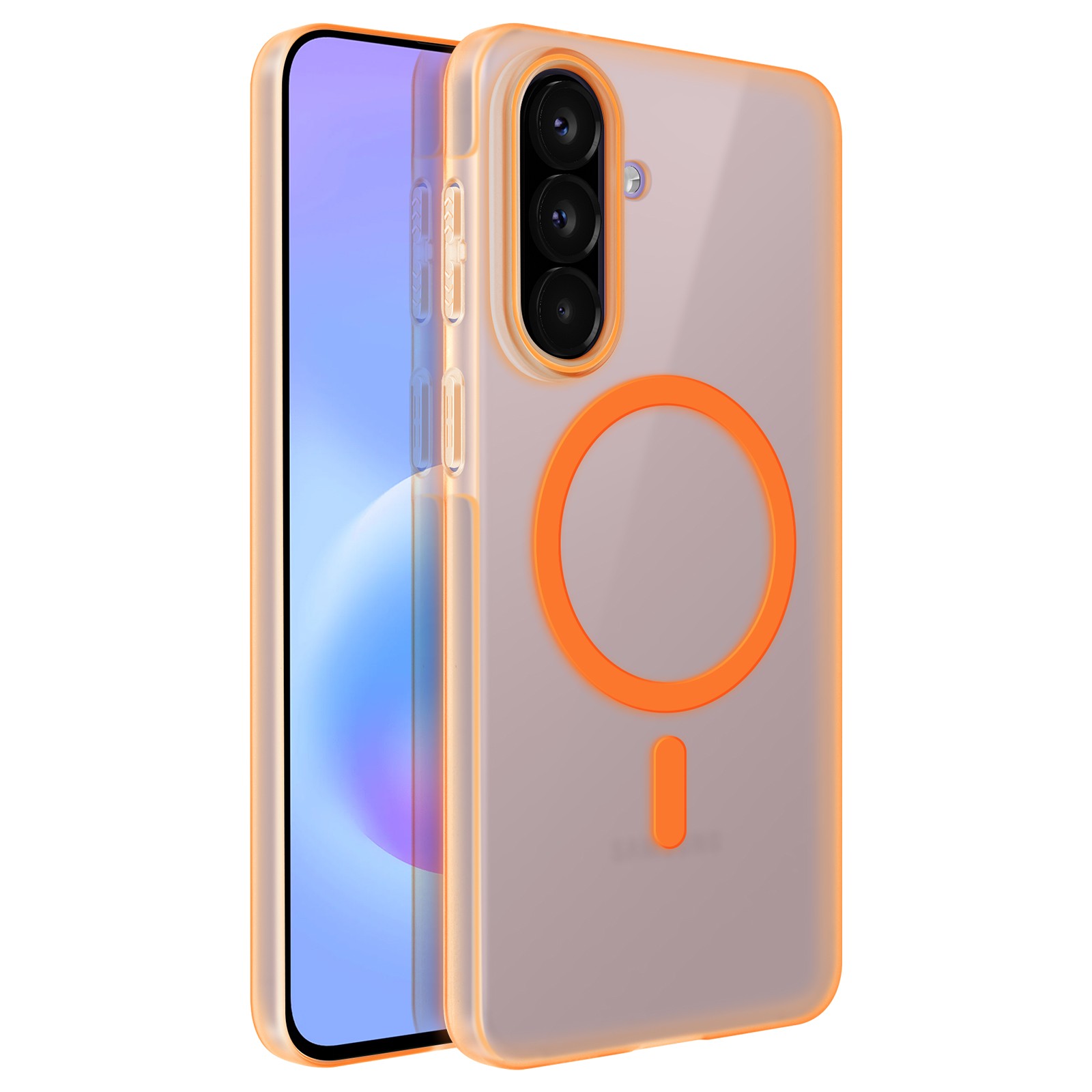 Coque Galaxy A57 orange mate avec découpes de précision et bloc photo surélevé sécurisé