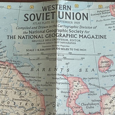 1959-9  WESTERN USSR SOVIET UNION National Geographic Map Historical Countries