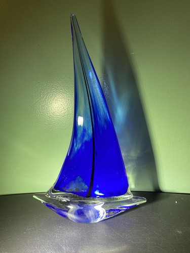 Blau klar Segelboot mundgeblasen Kunstglas 12 1/4 Zoll - Bild 3 von 5