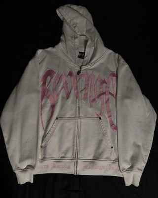 Revenge XXXTentacion Kill Contrast Zip Hoodie White/Pink - Medium