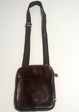 Vera Pelle Brown Leather Crossbody Pouch Bag, Zip Closure, Adjustable Strap