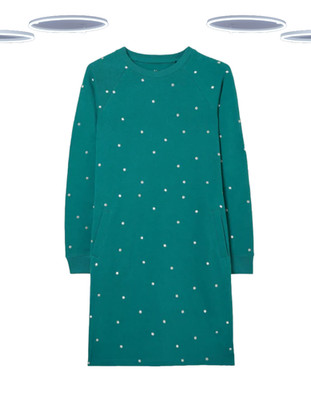 Ex Fat Face Womens Green Embroidered Sweat Dress Cotton Relaxed (Slight Defect)
