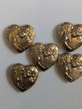Set Of 5 Heart Shaped Button Covers With Angels Gold Tone