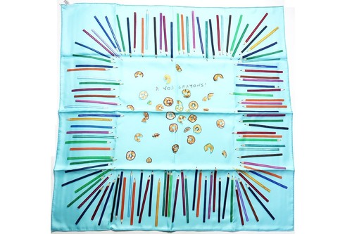 HERMES A VOS CRAYONS Carré 90 Silk Scarf