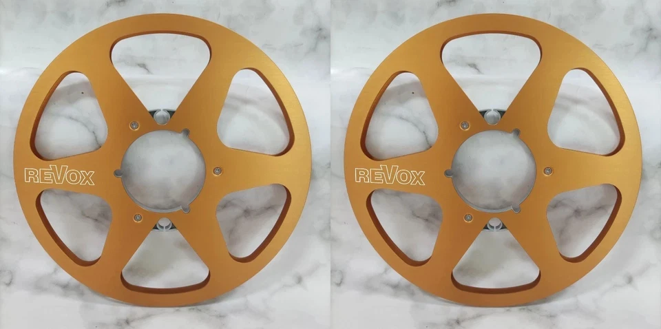 Un par de carretes de cinta Revox plateados de 10,5"" carrete de aluminio de alta calidad Foto 3 de 4