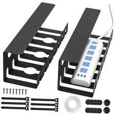 2 Pack Metal Under Desk Cable Management Tray, U-Channel Cord Organizer Black