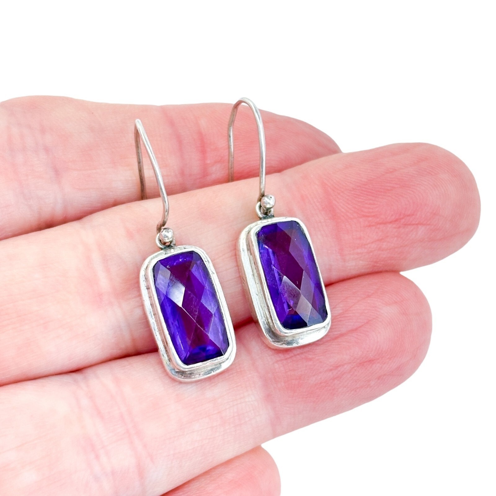 Faceted Rectangular Amethyst Dangle Earrings | Vi… - image 1