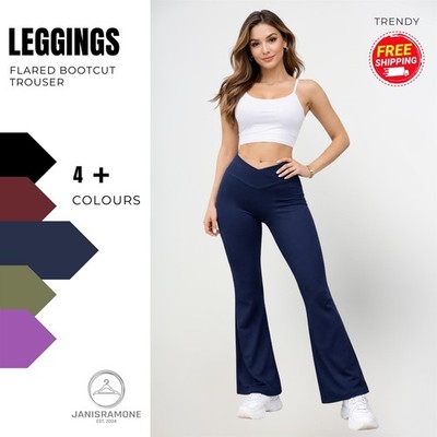 Damen High Waist Yoga Leggings Flared Bootcut Wide Leg Sport Fitness Hose