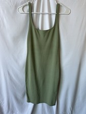 Olive Green Ribbed Bodycon Tank Dress – Sleeveless Minimalist Casual