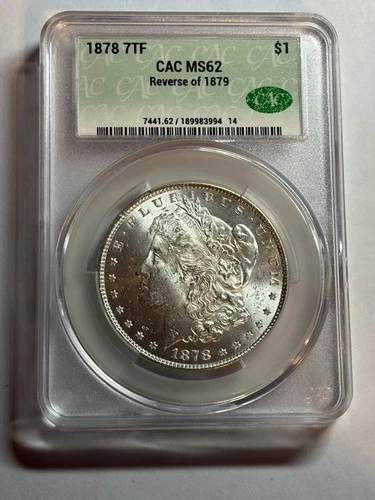 1878 7TF REV 79 MORGAN SILVER DOLLAR CACG MS62 BLAST WHITE TOUGH VARIETY