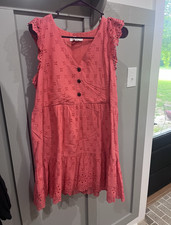 LOFT Women’s Size 6 Pink Eyelet V-Neck Button Front A-Line Knee Dress