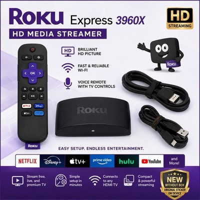 Roku Express 3960X HD Media Streamer w/ Voice Remote, HDMI & USB - New OB