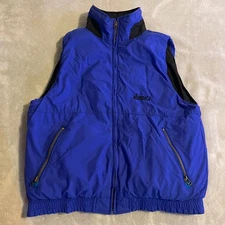 Vintage Nordica Blue Black Nylon Puffer Vest Large Zip Front Ski Reversible 90s