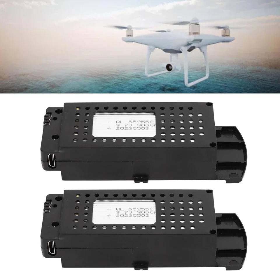2 Pezzi Batteria Drone 3.7V 3000Mah Batteria Al Litio Protezione Ricarica Batter - Immagine 3 di 4