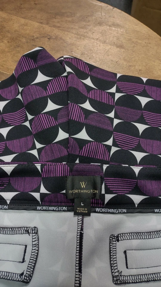 Pantalones Cortos Worthington Calce Moderno Púrpura/Negro Estampado Geométrico Círculo Para Mujer Talla L Foto 3 de 4