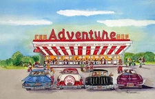 Adventure Car Hop art print Saugus MA Fifties Ginsberg WMEX Hot Rod Carhop Diner