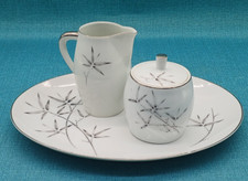 3pc Fukagawa Arita China Bamboo Set: Platter, Cream  Sugar Hand Painted Japan
