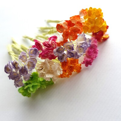 100 Miniatur Maulbeerpapier Blume Puppenhaus verschiedene Farben 1:12 handgefertigt #2