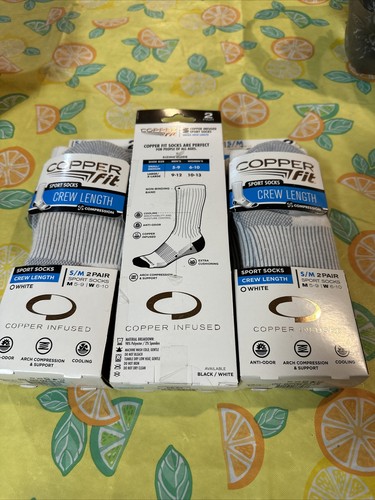 Copper Fit Unisex-Adult's Crew Sport Socks 2 Pack White -Size Small/Medium - NEW - Picture 4 of 4