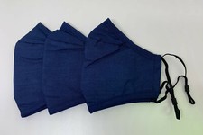 3 Pack Navy Blue Fabric Face Masks 3 layers Reusable Washable Adjustable Strap