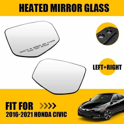Pair Mirror Glass Power Driver Passenger Side For 2016 17 18-2021 Honda Civic