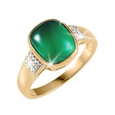 Natural Green Onyx Gemstone with Gold Plated 925 Sterling Silver Ring 1307