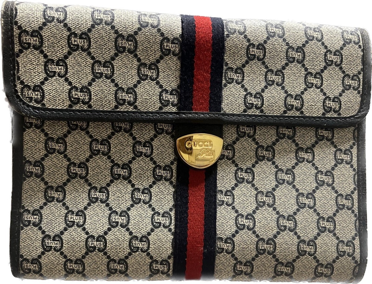 【カード付】VINTAGE GUCCI GG柄 クラッチバッグ GUCCI PLUS GG PVC Canvas Navy Clutch Bag Lg Portfolio Binder