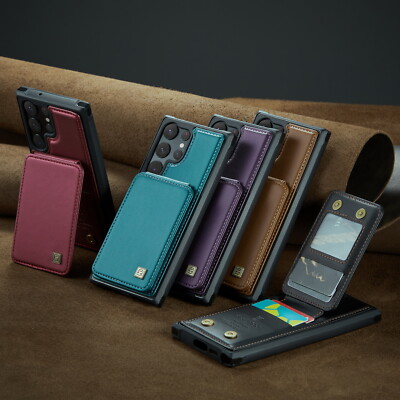 For Samsung Galaxy S23 Ultra S22 S21 Plus RFID Blocking Leather Wallet Card Case