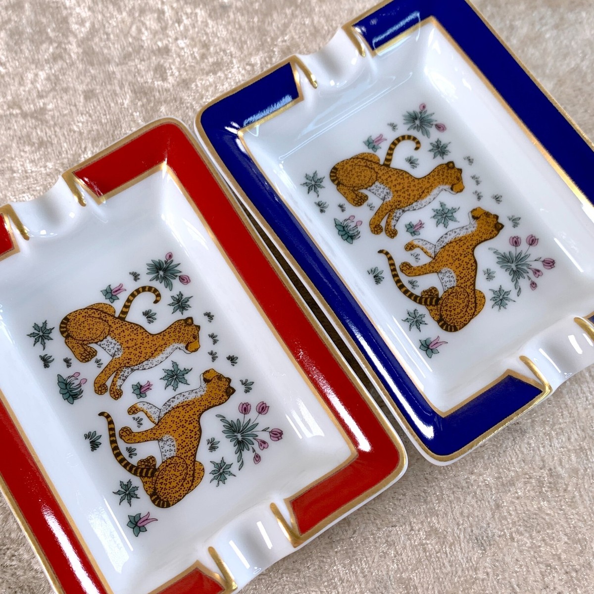 Hermes Paris Mini Ashtray Change Tray Leopard Porcelain Red
