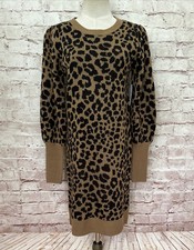 Time and Tru Womens Sweater Dress Cheetah Print Size XS (0-2) Brown Black NEW
