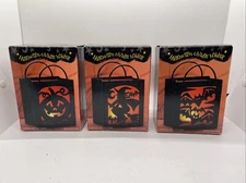 Halloween Pumpkin Witch Bat Tea Light Candle Holder Trick Treat Bag Glitter 3pcs