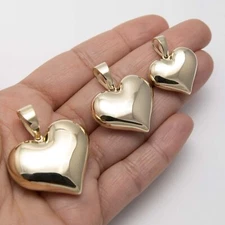 Puffed Shiny Heart Pendant Real 10K Yellow Gold All Sizes