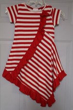 LEMON LOVES LIME GIRL'S SIZE 5 DRESS RED WHITE STRIPE HANDKERCHIEF HEM RUFFLE