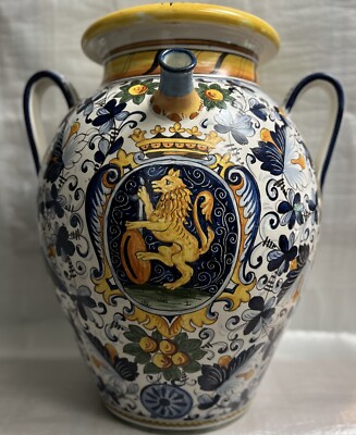 ARTISTICA Large Majolica Cornucopia Orcio Water Vessel w Spout Hand Madein Italy