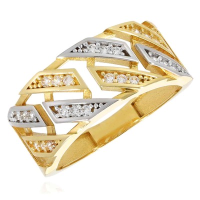 Cocktailring 14 Karat Echtgold zweifarbig weiß CZ