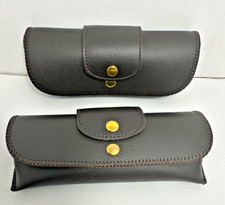  Lot of 2 Synthetic Leather BROWN Belt Loop Eyeglass Case Felt Lined