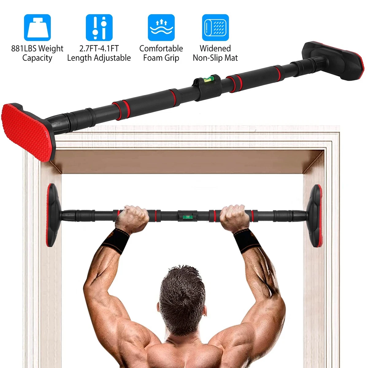 Pull Up Bar For Home Doorway Gym Heavy Duty Chin Up Bar 2.7ft-4.1ft  Adjustable