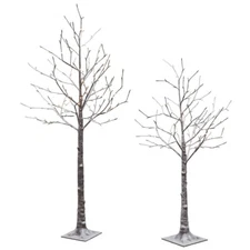 PRE LIT FLOCKED ARTIFICIAL BIRCH TREE SET OF TWO, WARM WHITE 1598448 *NEW
