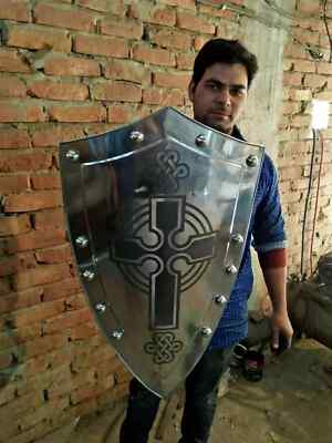 28'' Medieval Knight Templar Crusader Metal Shield Amour Battle Ready Larp
