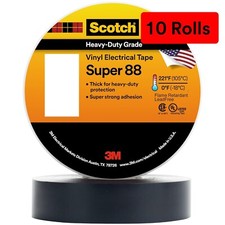 10 rolls 3M Scotch Vinyl Electrical Tape Super 88, 3/4 in x 44 ft, Black