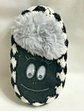Holiday Happy Theme Kids Slipper Socks Black-White with Grippers Size S 3-4
