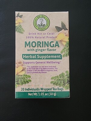 Dr. Tea Wellness MORINGA WITH GINGER Flavor Herbal Supplement 20 Tea Bags