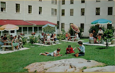 Crowd at Lee Hall Patio Blue Ridge Assembly Black Mountain NC Postcard C40