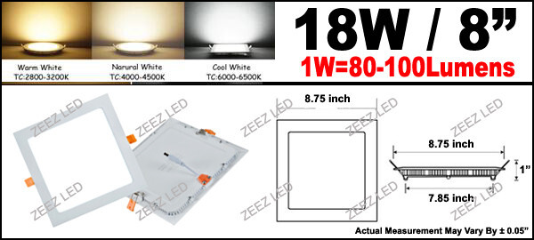 10X 18W 8-Inch Square Cool White Canless LED Recessed Ceiling Panel Wafer Light